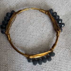 Gold Wire Wrapped Bangle with Charcoal Beads